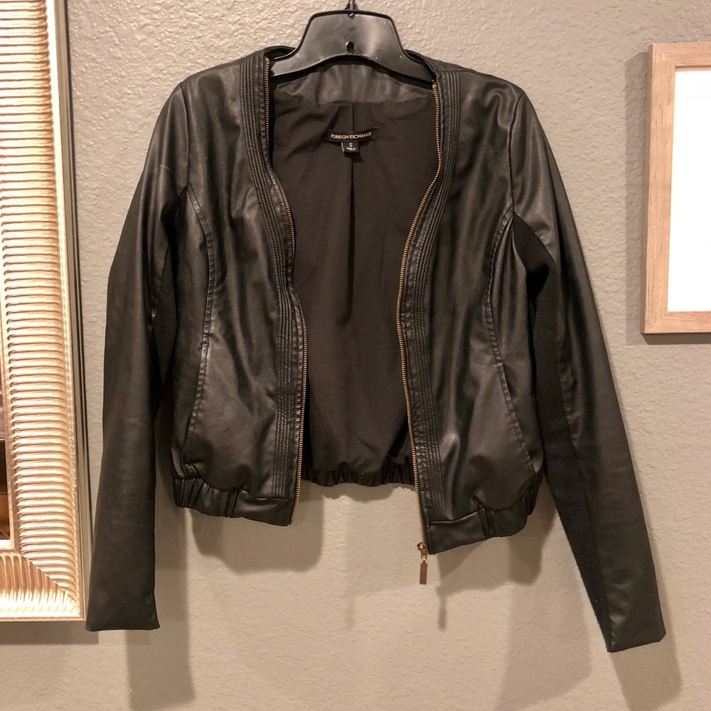 Faux Leather Jacket with Gold Zip, Size S
